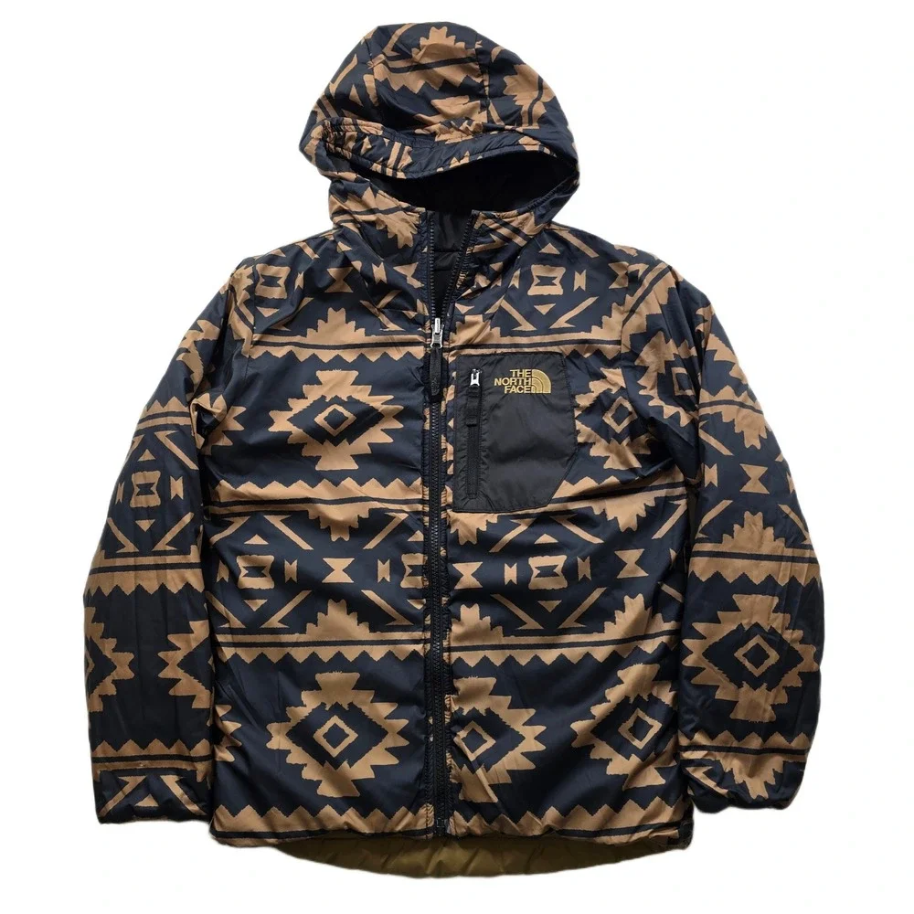 The North‎ Face Reversible Puffer Jacket Boys Medium 10/12 Khaki Black Perrito